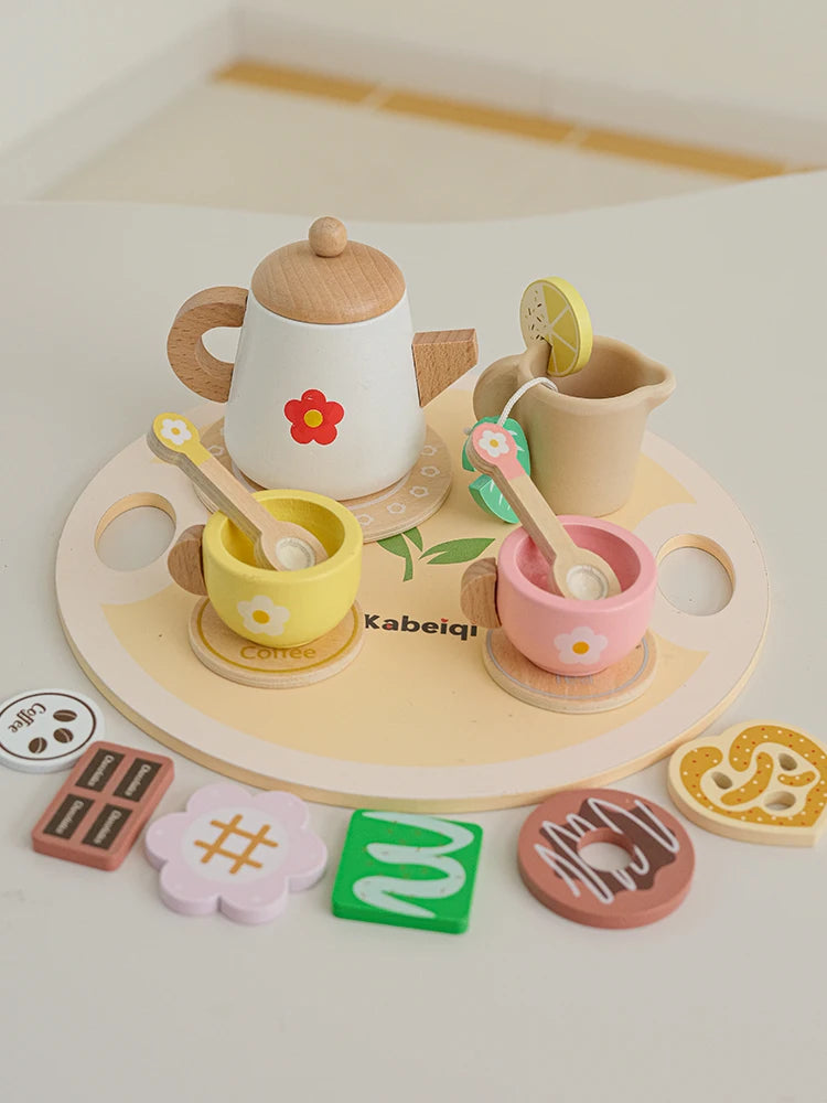 Wooden Pretend Play Tea Set for Kids