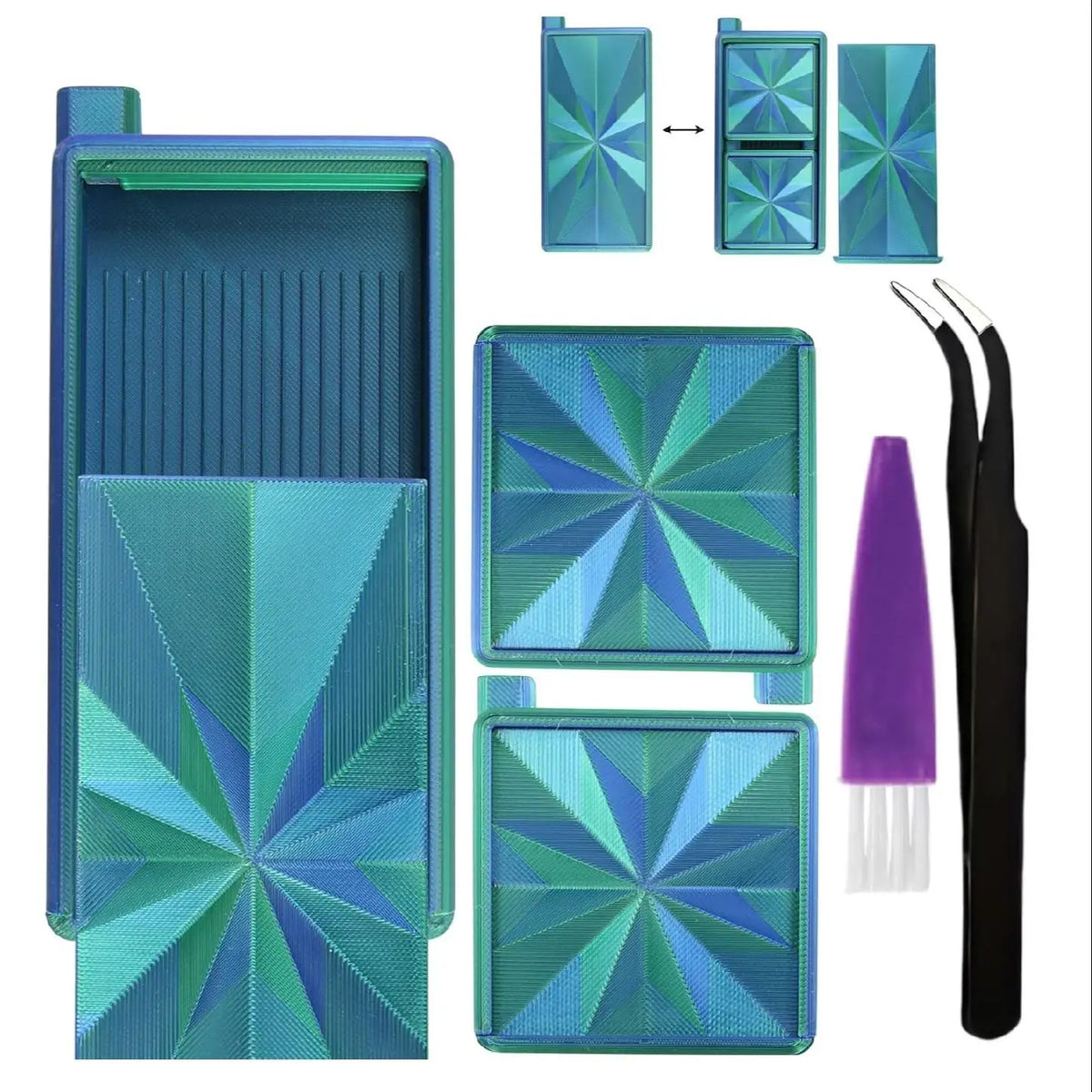 Stackable Diamond Painting Organizer Tray with Tweezers & Brush