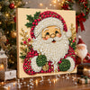 A framed canvas craft featuring a white beard and festive red and green pearl embellishments for Christmas decor.