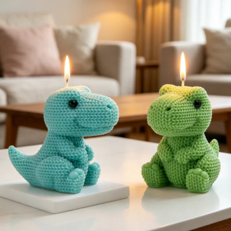 3D Knitted Dinosaur Silicone Candle Mold – Cute Sitting Dino Design for DIY Crafts