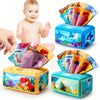 A set of colorful Montessori soft tissue boxes featuring animal figures for babies