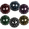 A set of large 100-sided acrylic polyhedral dice in black and pink colors.