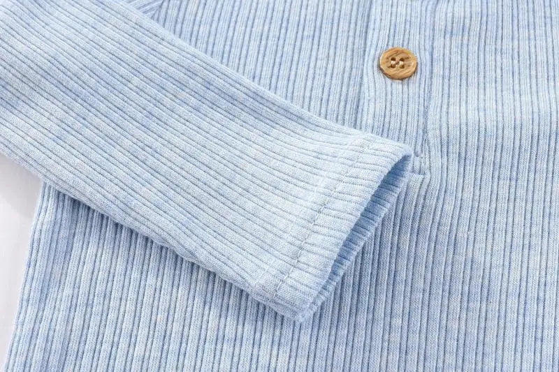 Light blue ribbed cotton baby bodysuit with long sleeves