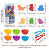 A set of counting animal toys and sorting bowls in various colors for early math and color learning.