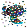 A colorful elephant jigsaw puzzle featuring vibrant blues, greens, and purples.