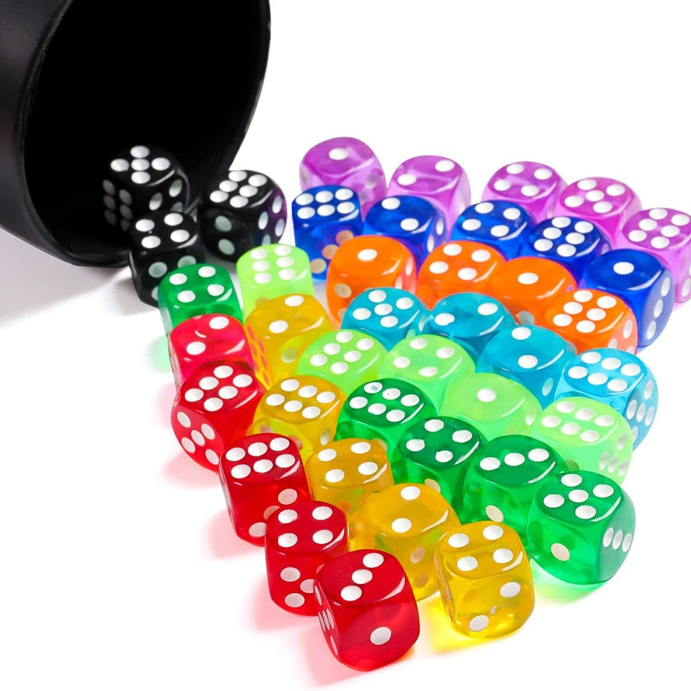 Multicolor Transparent Acrylic Dice Set – 100 Pieces