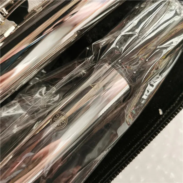 فلوت مطلي بالفضة مع مفتاح إلكتروني داخل علبة حماية سوداء