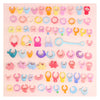A collection of ten mini pet collar accessories in various colors and shapes for animal figurines.