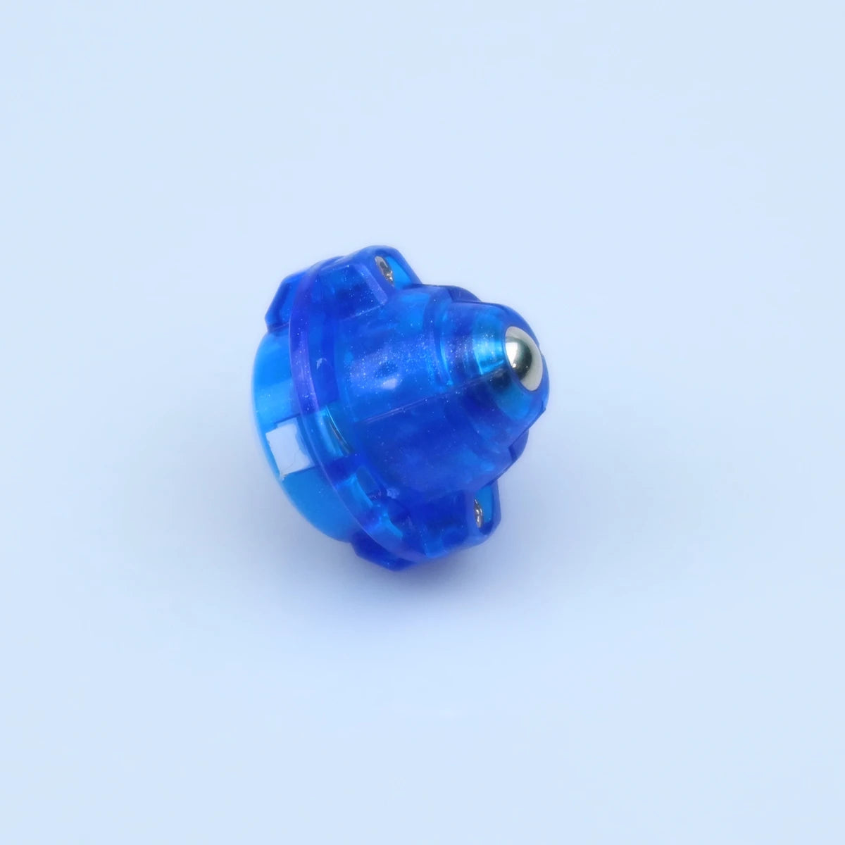 A small, bright blue gyro driver component with a silver tip.