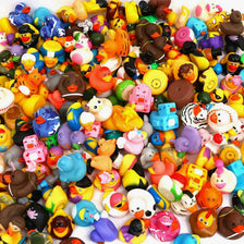 A colorful assortment of yellow rubber ducks for bath and party fun