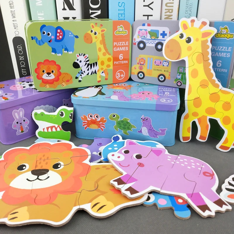 Montessori Wooden Animal Puzzle Set with Storage Box