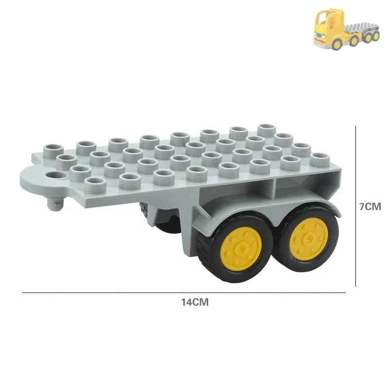 Gray building blocks set of city traffic vehicles including trucks and buses