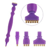 A purple precision diamond painting pen with replacement tips shown in various forms and a magnified view of the tip.