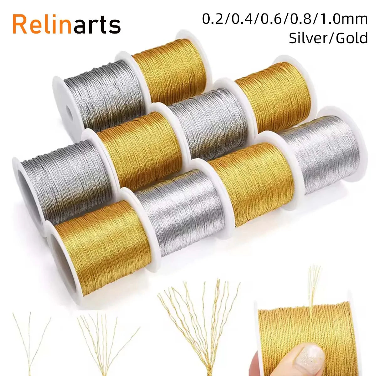 Metallic Gold & Silver Tinsel Thread Cord for Jewelry Making & Crafting
