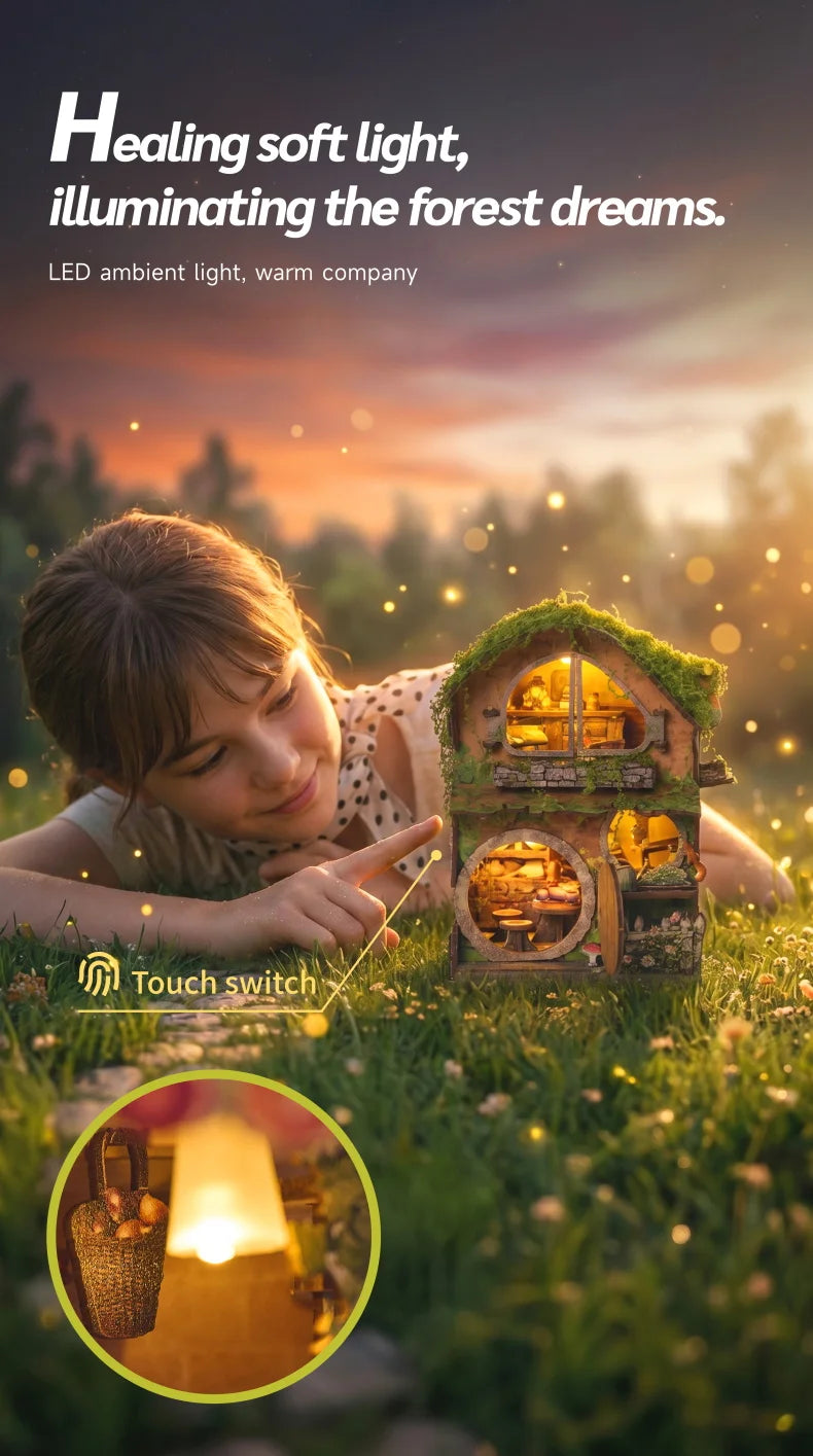 DIY Wooden Dollhouse Miniature Kit with LED Lights