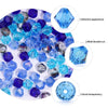 A collection of blue and purple faceted crystal glass beads showing attractive appearance, multi-faceted cut, and good transp
