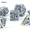 Hollow Metal Polyhedral Dice Set with Blue Dragon Design