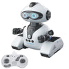 A white interactive robot toy with large blue eyes and a controller is shown from above.