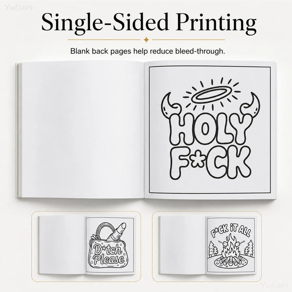 A set of blank back pages for single-sided printing, including examples like Holy F*ck and Fuck It All.