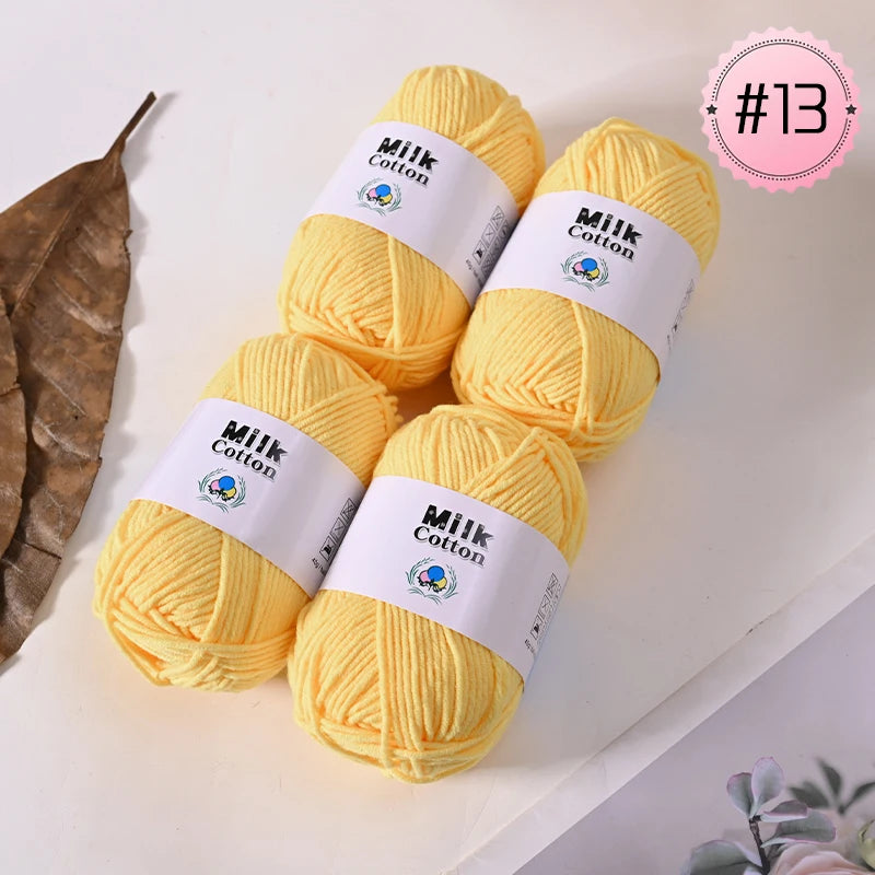 Soft Milk Cotton Yarn Value Pack - 4 Balls for Knitting & Crochet