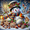 A festive 5D diamond painting kit featuring a snowman and Christmas tree surrounded by winter elements.