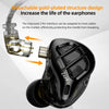 A black in-ear monitor with a gold-plated structure design and a detachable cable shown next to the earphone.