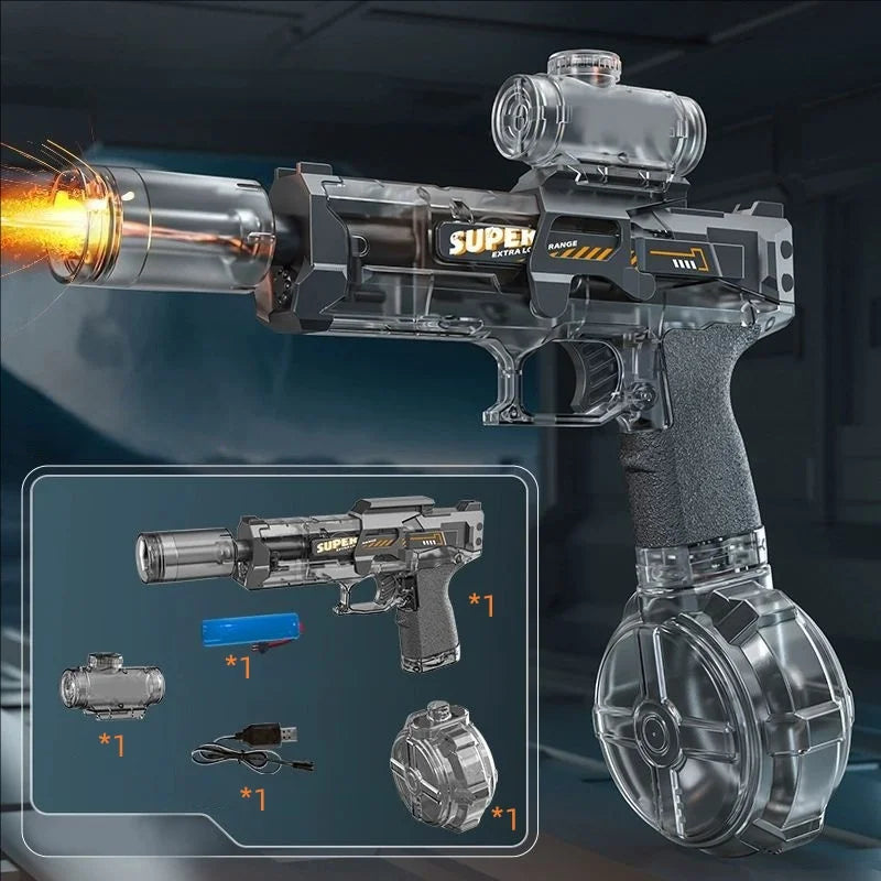 Electric Water Gun with Recoil and LED Flame Effects