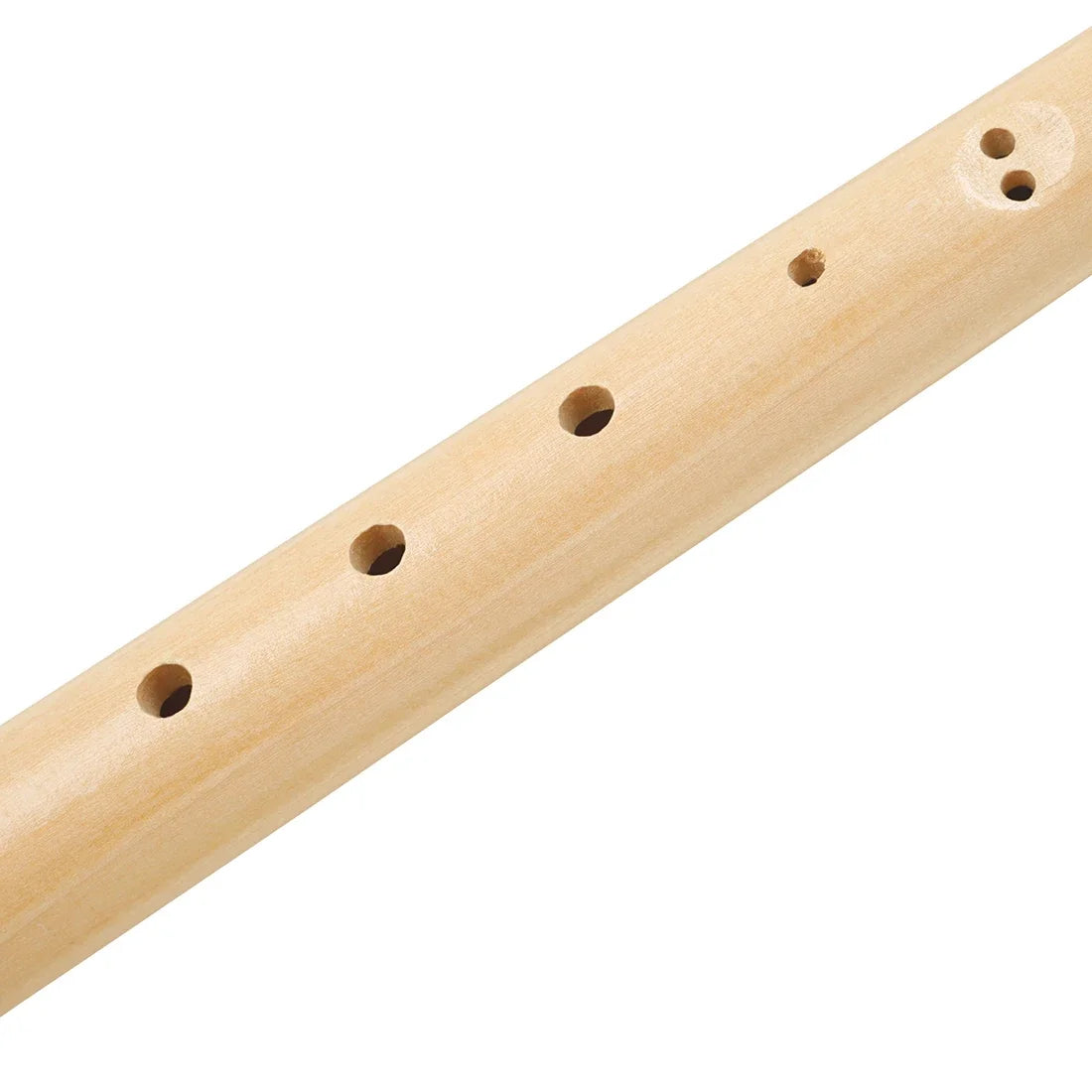 A close-up view of a light wood wooden 8-hole soprano clarinet for beginners.