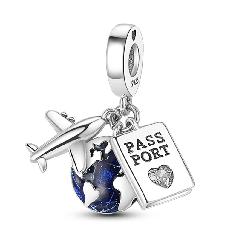 Sterling Silver Travel Charm Bead for Bracelets and Necklaces