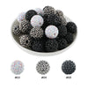 A pile of 20 rhinestone acrylic beads in black and white finishes, labeled #03, #04, and #05.