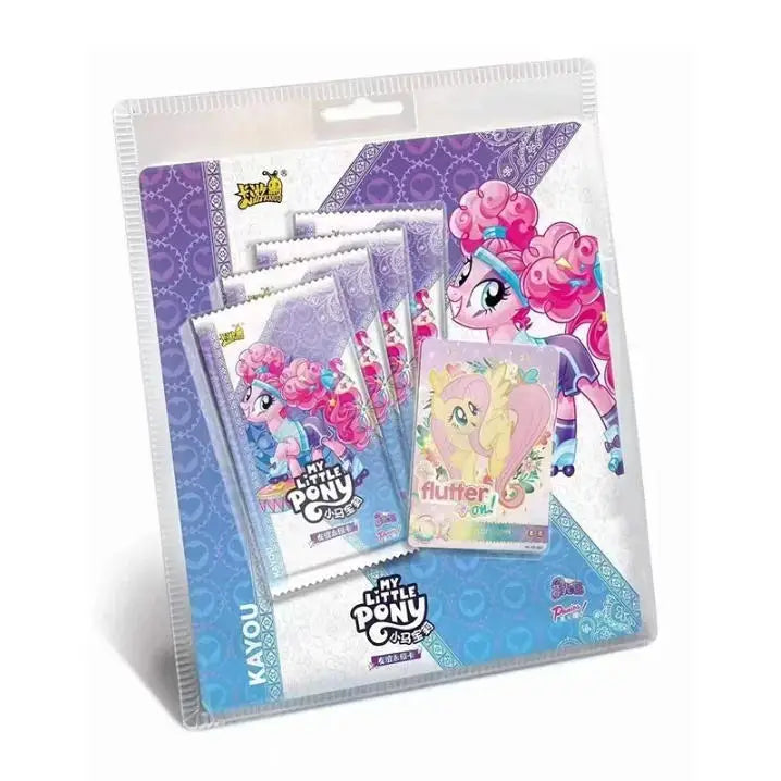 A clear plastic pouch containing a collection of My Little Pony friendship cards.