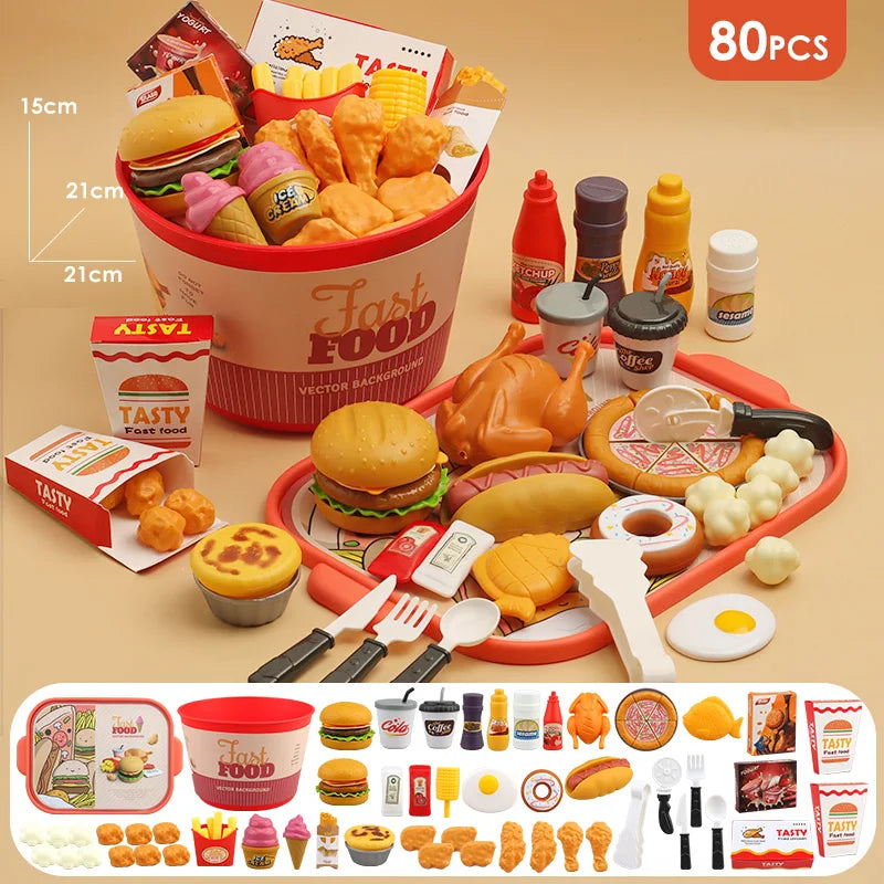 Realistic Play Food Set for Kids with Burger, Fries & More
