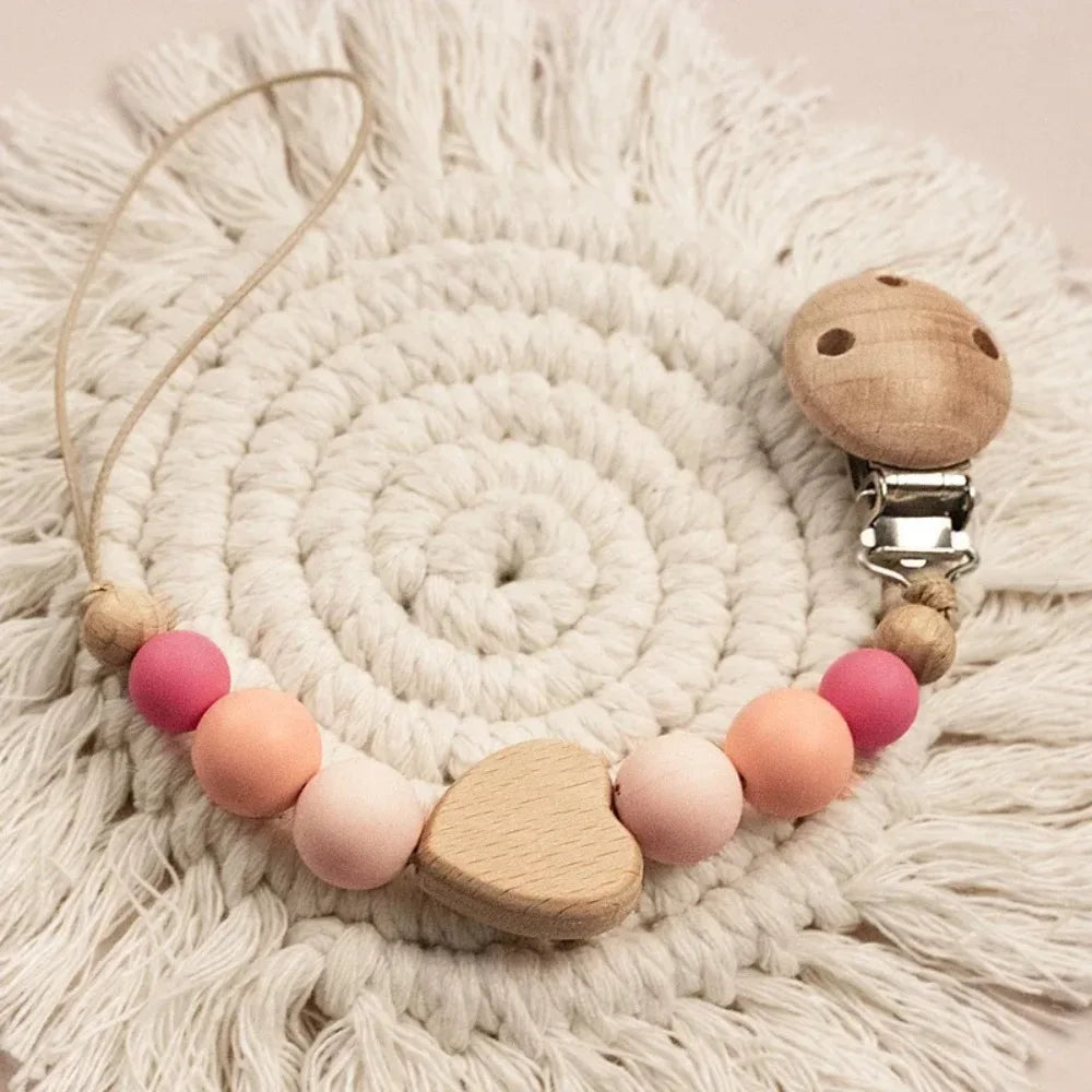 Wooden Baby Pacifier Clip with Crochet Charms