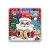 A colorful coloring book featuring Santa Claus and Christmas elements on a spiral-bound cover.