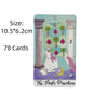 A tarot card featuring a unicorn illustration in a green and purple background with classical columns.