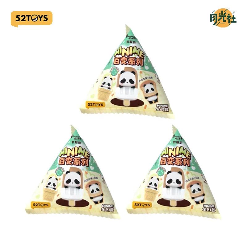 A collection of Minime blind box figures featuring panda characters in waffle cones.