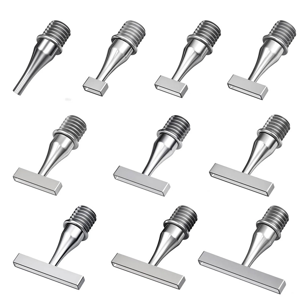 A set of ergonomic resin diamond art pens with interchangeable stainless steel tips shown from various angles.