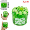 A 300ml jar of green leaf slime featuring translucent jelly pieces and decorative elements.