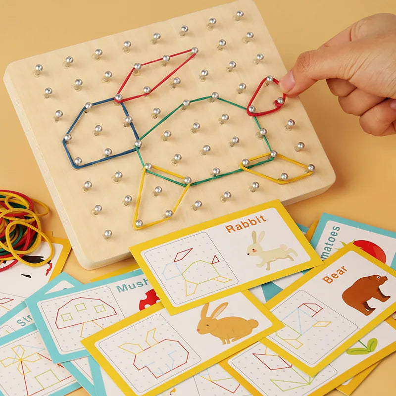 Wooden Geoboard Shape Learning Toy for Kids