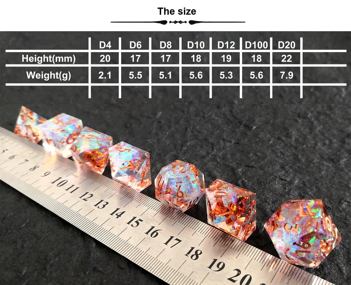 Handmade Resin D&D Dice Set – 7 Polyhedral Dice with Floral Design