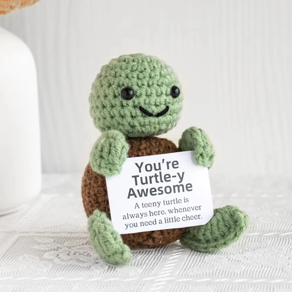 Handmade Knitted Coffee Doll with Card – Funny Crochet Desk Decor