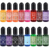 A set of 16 liquid candle dye colors including yellow, orange, pink, red, purple, and various shades of blue and green for ca
