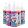 A set of five purple and green liquid bottles with dropper tops containing Aqua Fairy craft materials for DIY projects