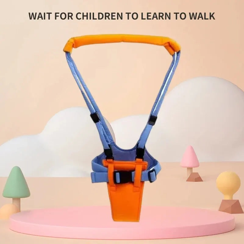 Blau-orange Welpen-Lernhilfe-Gurtstück vor hellem Hintergrund mit kleinen Bäumen.