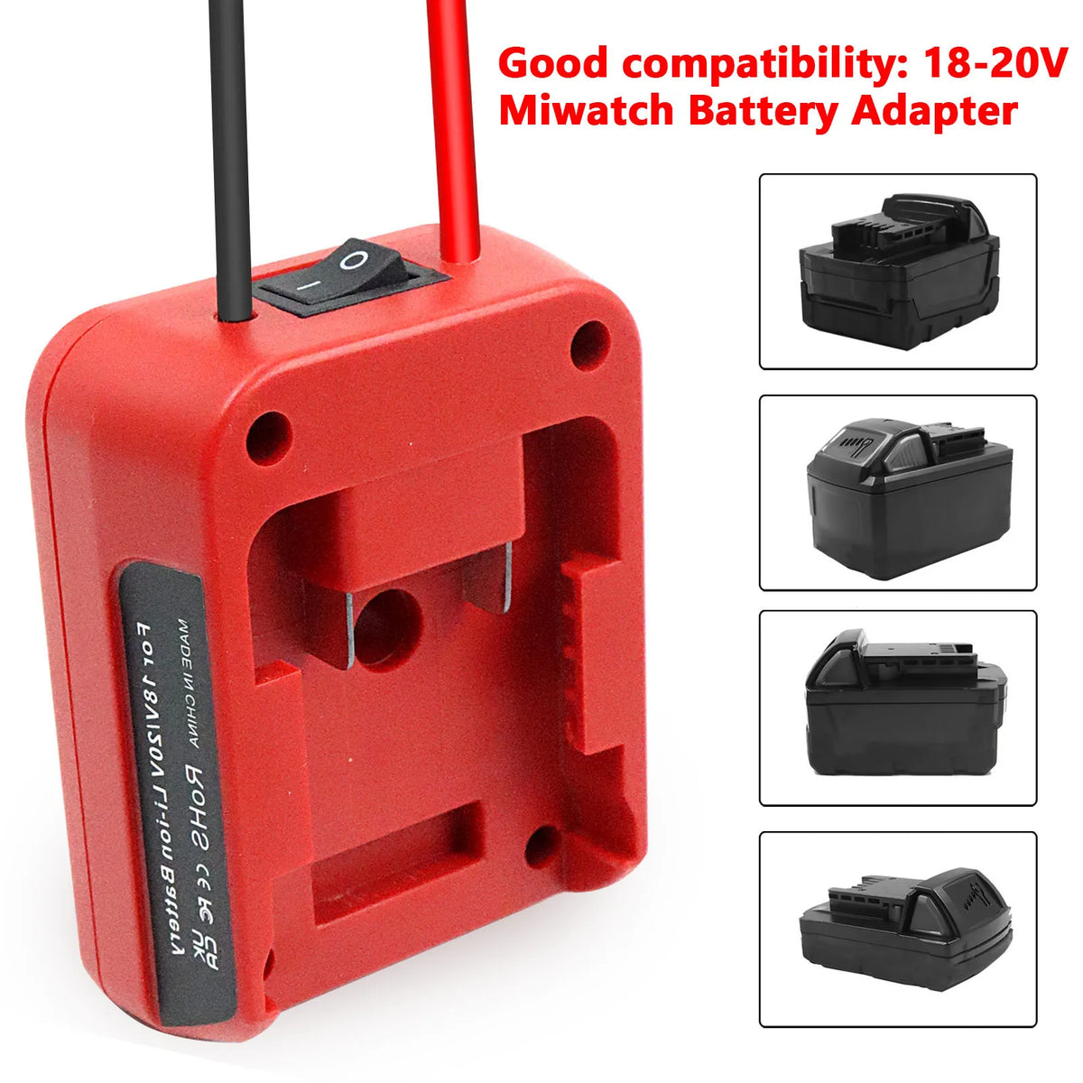 Battery Adapter with Switch and Fuse for Power Tool Batteries