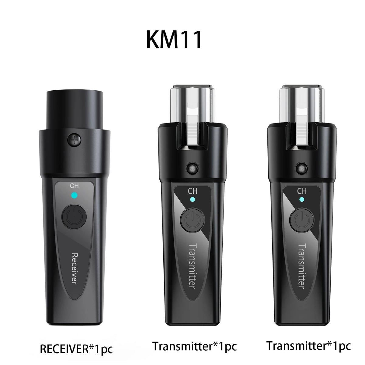 Black wireless microphone system showing a receiver and two transmitters