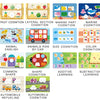 A collection of cognitive learning activities for toddlers including fruit cognition, animal english, size cognition, color c
