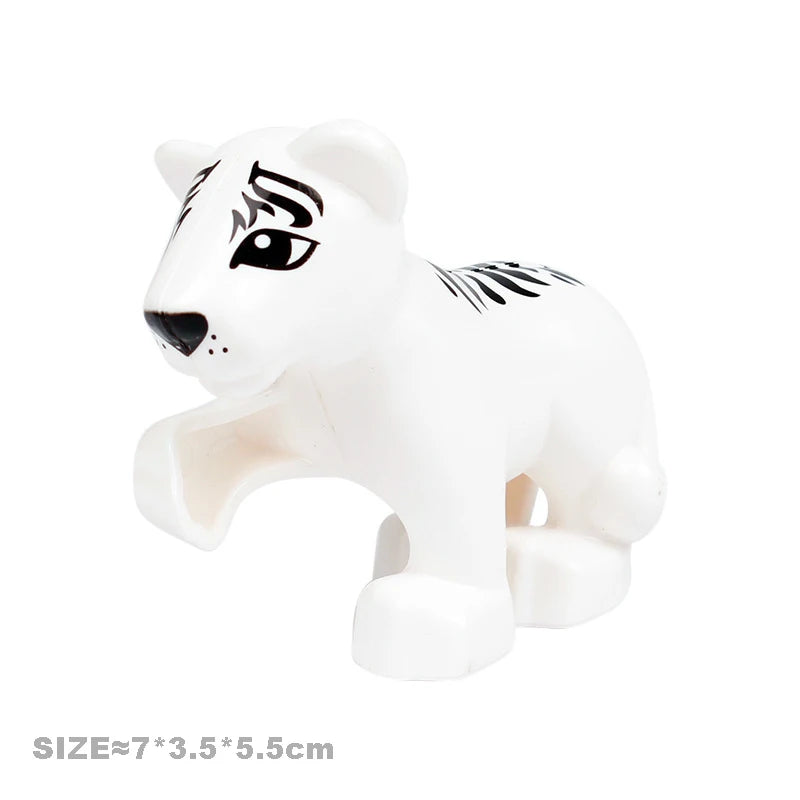 White lion building block figure with black stripes and facial markings