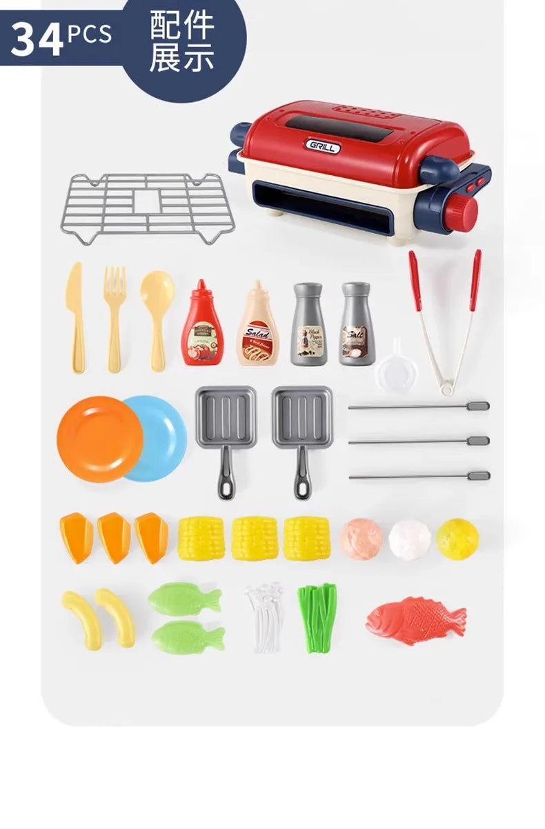 Kids Pretend Play BBQ Grill Set with Light & Sound