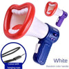 White megaphone toy with red handle and hanging rope accessory